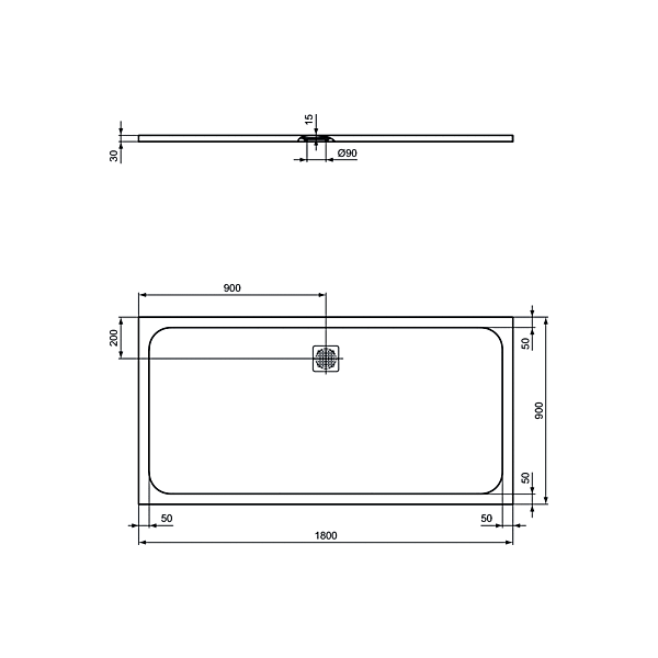 UltraFlat S 180x90x3 cm Sprchová vanička z IdealSolid, K8306FS