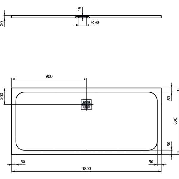 UltraFlat S 180x80x3 cm Sprchová vanička z IdealSolid, K8304FS