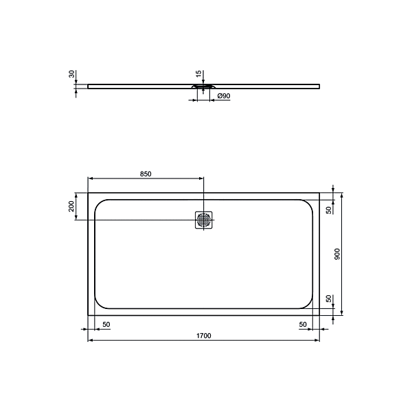 UltraFlat S 170x90x3 cm Sprchová vanička z IdealSolid, K8285FS