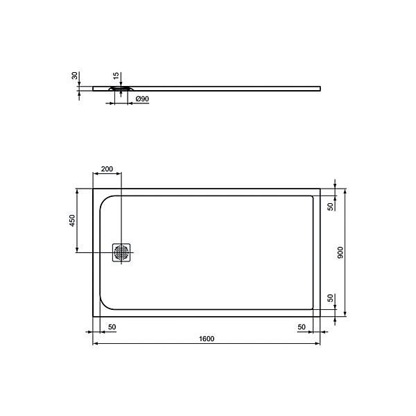 UltraFlat S 160x90x3 cm Sprchová vanička z IdealSolid, K8277FS