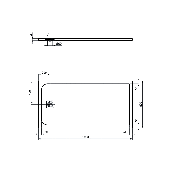 UltraFlat S 160x80x3 cm Sprchová vanička z IdealSolid, K8276FS