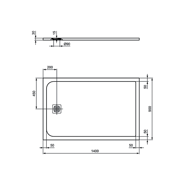 UltraFlat S 140x90x3 cm Sprchová vanička z IdealSolid, K8256FS