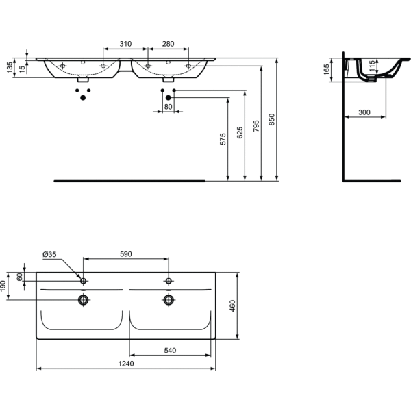 CONNECT AIR Dvojumývadlo 124x46 cm, E027301