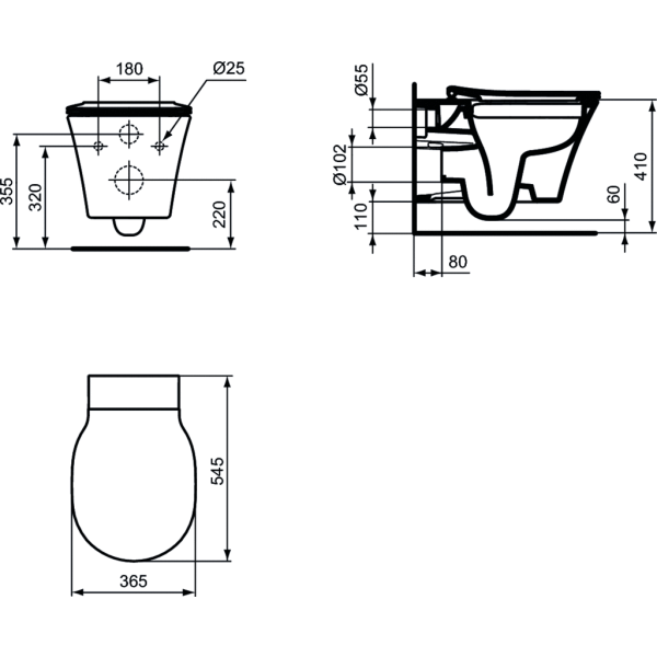 PACK, CONNECT AIR AQUABLADE WC závesné 36x55 cm, E005401 + CONNECT AIR Ultra ploché WC sedadlo Slow-closing, E036601, E008701