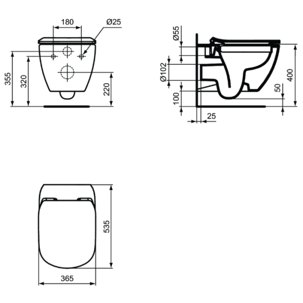 PACK, TESI RIMLESS II WC závesné 53x36 cm, T3503 + TESI WC sedadlo Slow-closing, T3527, PA0003, T355101