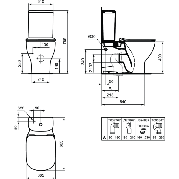 PACK, TESI AQUABLADE WC kombi misa , T0082 + TESI WC kombi nádrž 3/4,5 l, spodné napúšťanie, T3568, PA0026
