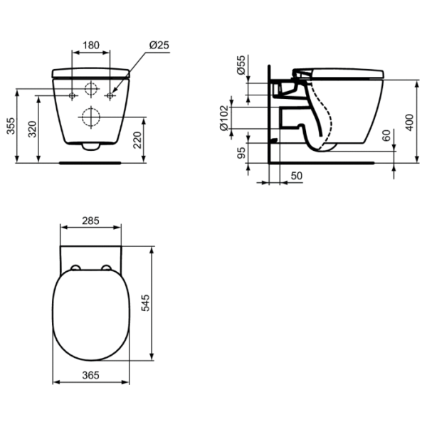 CONNECT WC závesné Aquablade 54x36 cm, E0479