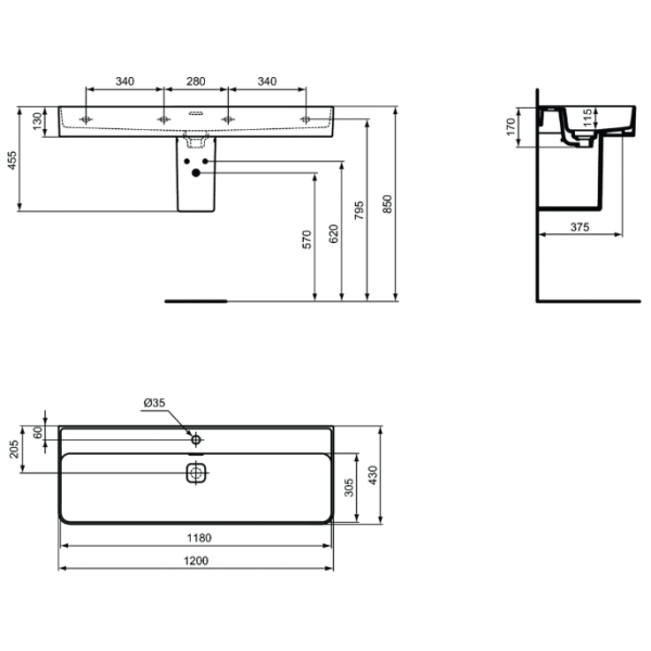 STRADA II Umývadlo 120x43 cm, T3006