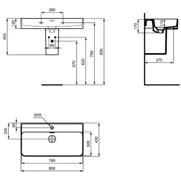 STRADA II Umývadlo 80x43 cm, T3001