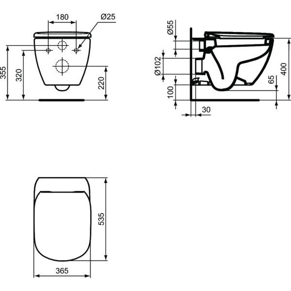 PACK, TESI WC závesné 53x36 cm, T0078 + TESI WC sedadlo, T3528, T354201, PA0029
