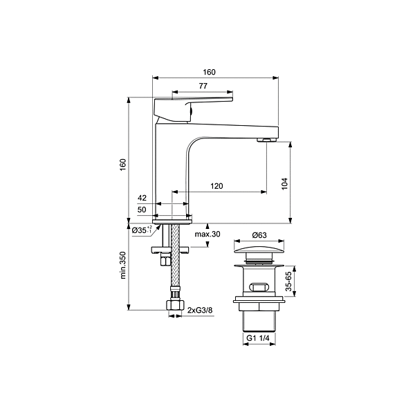 SEVATOP Umývadlová batéria s klik-klak garnitúrou a flexibilnými hadicami, 5 l/min, BC398AA