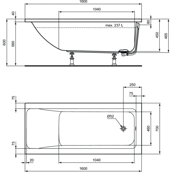 CONNECT AIR Vaňa akrylátová 160x70 cm, T361501