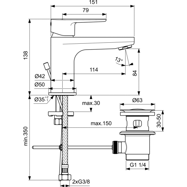 CERAFINE O umývadlová batéria Piccolo s kovovou odtokovou garnitúrou, BC698AA