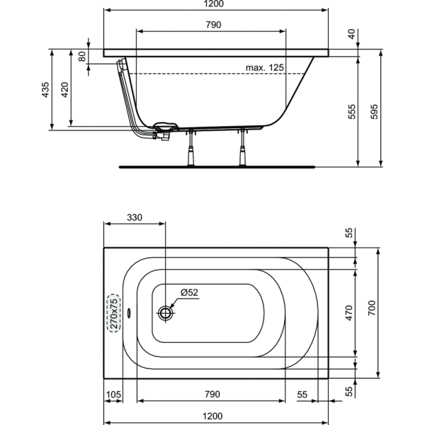 SIMPLICITY Vaňa akrylátová 120x70 cm, W004001