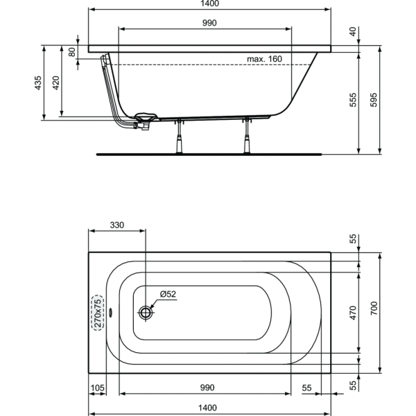 SIMPLICITY Vaňa akrylátová 140x70 cm, W004101