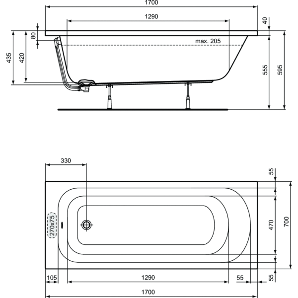 SIMPLICITY Vaňa akrylátová 170x70 cm, W004401
