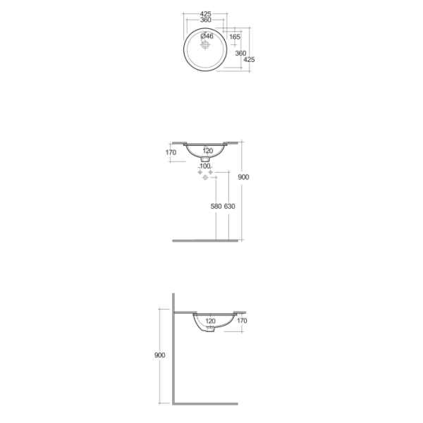 VARIANT Umývadlo pod dosku kruhové ø41 cm, VARUC13600AWHA