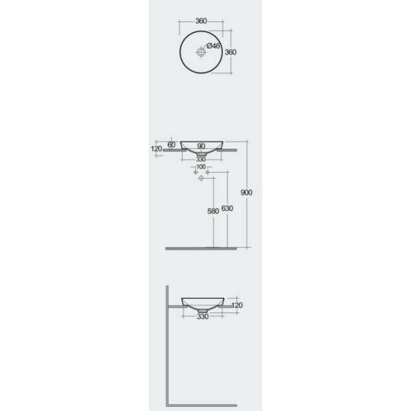 VARIANT Umývadlo zápustné kruhové ø36 cm, VARDI13600AWHA