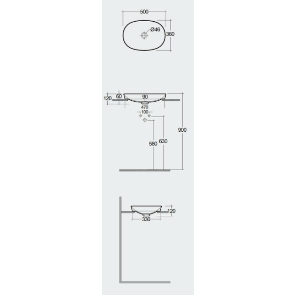 VARIANT Umývadlo zápustné oválne 50x36 cm, VARDI25000AWHA