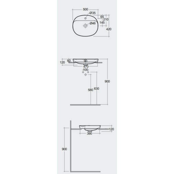 VARIANT Umývadlo zápustné oválne 50x42 cm, VARDI25001AWHA
