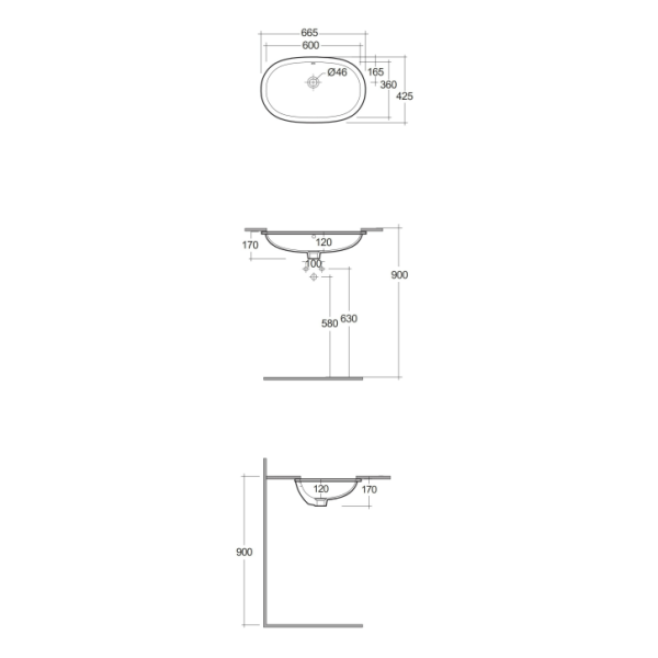 VARIANT Umývadlo pod dosku oválne 65x41 cm, VARUC36000AWHA