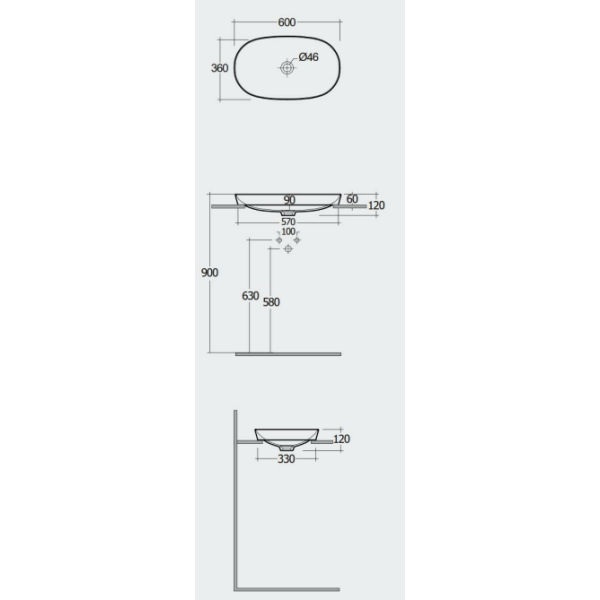 VARIANT Umývadlo zápustné oválne 60x36 cm, VARDI36000AWHA