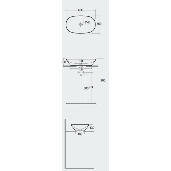 VARIANT Umývadlo na dosku oválne 60x36 cm, VARCT36000AWHA