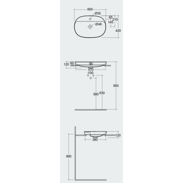 VARIANT Umývadlo zápustné oválne 60x42 cm, VARDI36001AWHA