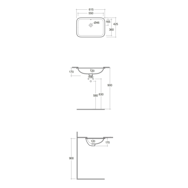 VARIANT Umývadlo pod dosku obdĺžnikové 60x41 cm, VARUC55500AWHA
