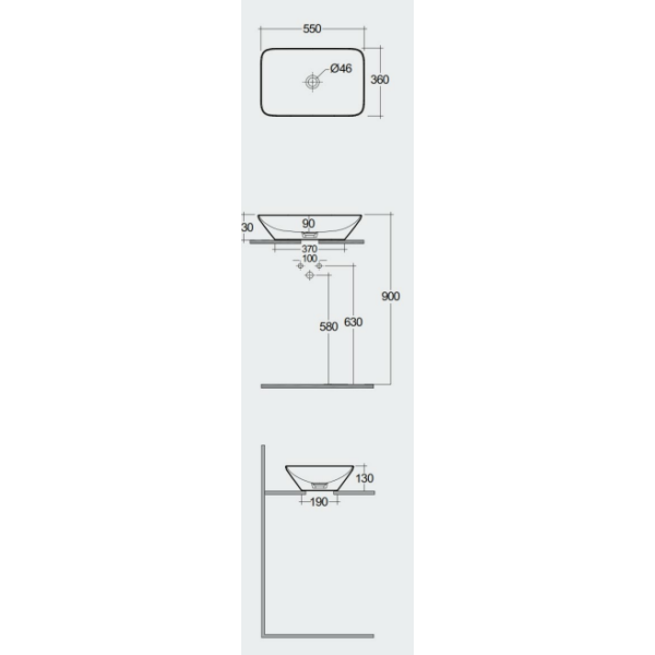 VARIANT Umývadlo na dosku obdĺžnikové 55x36 cm, VARCT55500AWHA