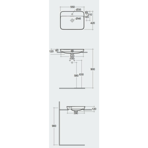 VARIANT Umývadlo na dosku obdĺžnikové 55x42 cm, VARCT55501AWHA