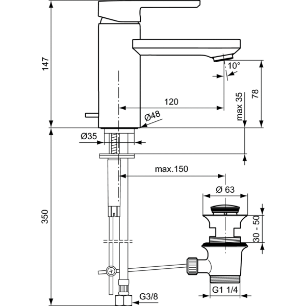 GLANCE NEON Umývadlová batéria, s odpadovou garnitúrou a flexibilnými hadicami, A5567AA