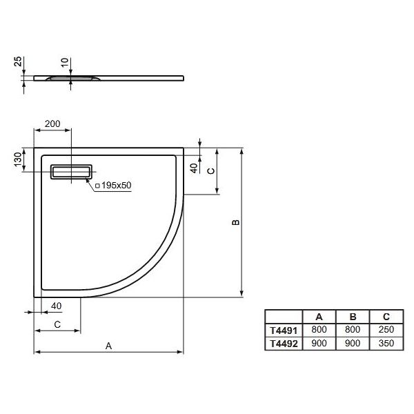 Sprchová vanička akrylátová - štvrťkruh - 90x90cm - lesklá biela,  T449201