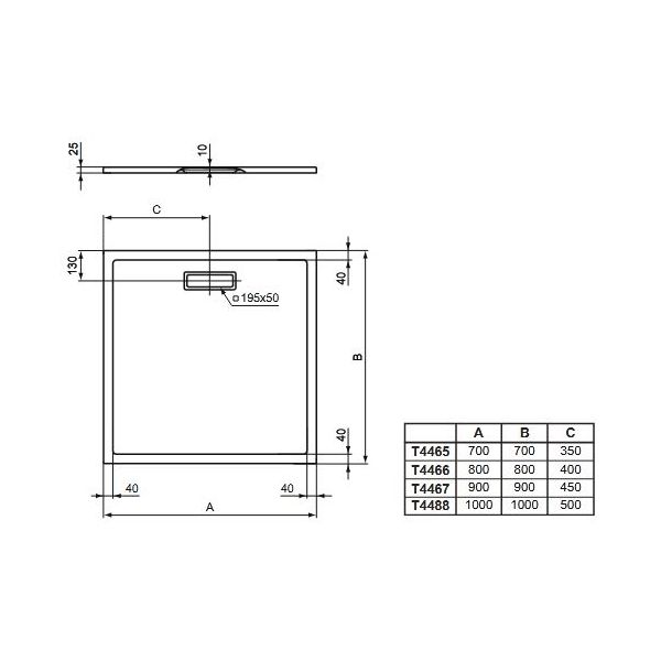 Sprchová vanička akrylátová - štvorec - 90x90 cm - lesklá biela -  T446701
