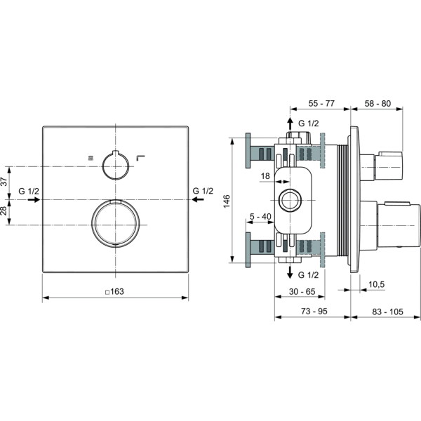CERATHERM C100 Vaňová termostatická podomietková batéria Diel 2, Fail-Safe, A7523AA