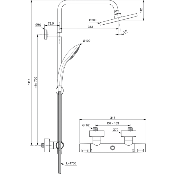 CERATHERM T25 Sprchový systém s termostatickou batériou, A7545XG