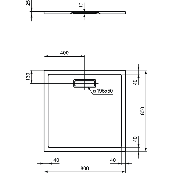 ULTRAFLAT NEW Sprchová vanička akrylátová štvorec 80 x 80 cm matná čierna, T4466V3