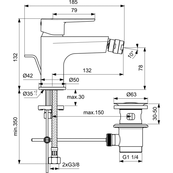CERAFINE O Bidetová batéria s kovovou odtokovou garnitúrou, BC705XG