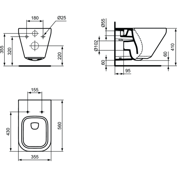 PACK TONIC II WC závesné, aquablade 56x35,5 cm, K3158 + TONIC II WC sedadlo soft-close, K7065