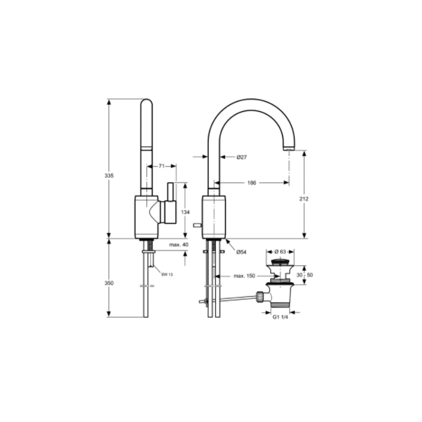 Celia umývadlová otočná batéria s odpadovou garnitúrou, A3447AA