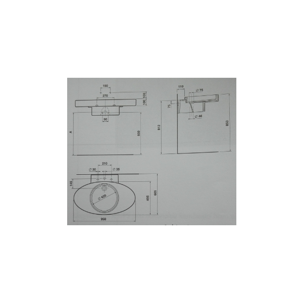 Independent umývadlo 95x60 cm, s polostĺpom T073401+T403401