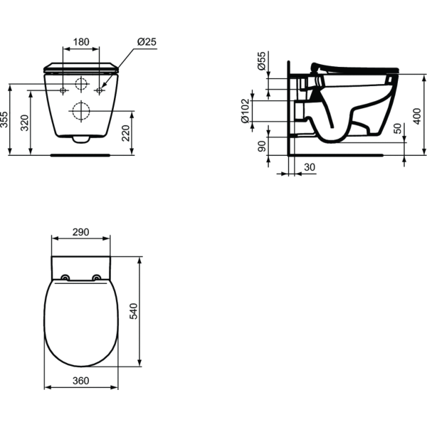 CONNECT NEW WC závesné so skrytým upevnením, E7718