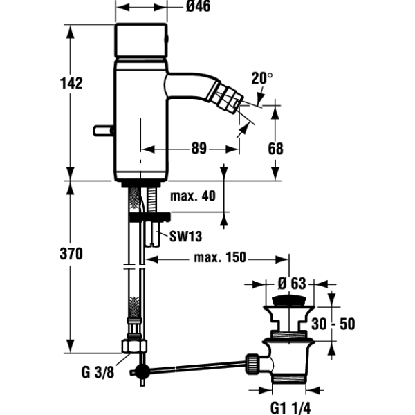 CERAMIX STYLE Bidetová batéria s odpadovou garnitúrou a flexibilnými hadicami, A3651AA