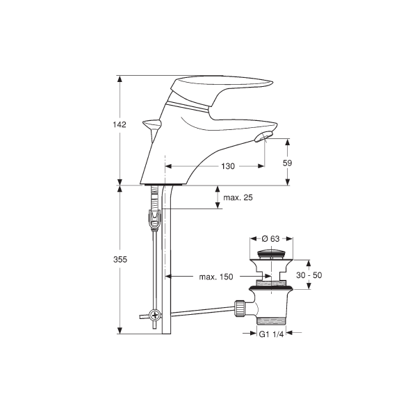 CERAMIX umývadlová batéria s odpadovou garnitúrou a flexibilnými hadicami, A5007AA