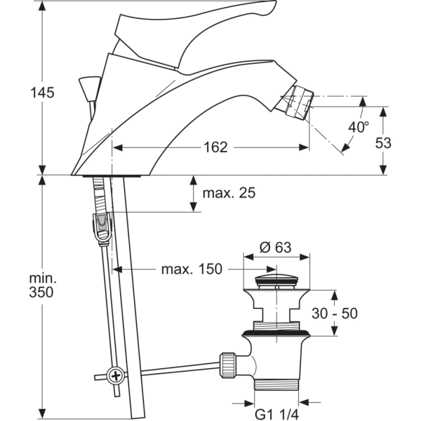 CERAMIX 60´S Bidetová batéria s odpadovou garnitúrou a medenými trubkami, A3827AA