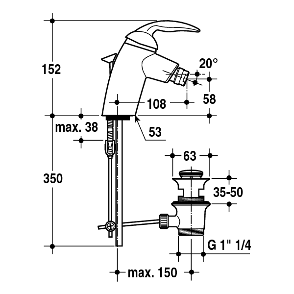 TENDENCE Bidetová batéria s odpadovou garnitúrou a medenými trubkami, A3003AA