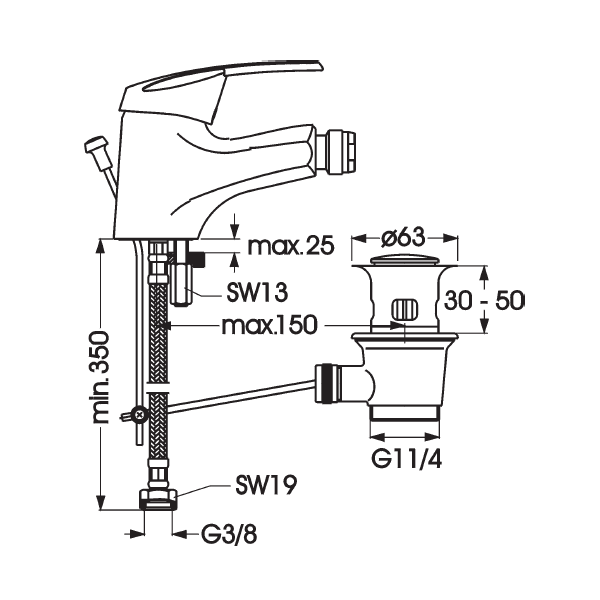ECCO Bidetová batéria  s odpadovou garnitúrou a flexibilnými hadicami, B2020AA