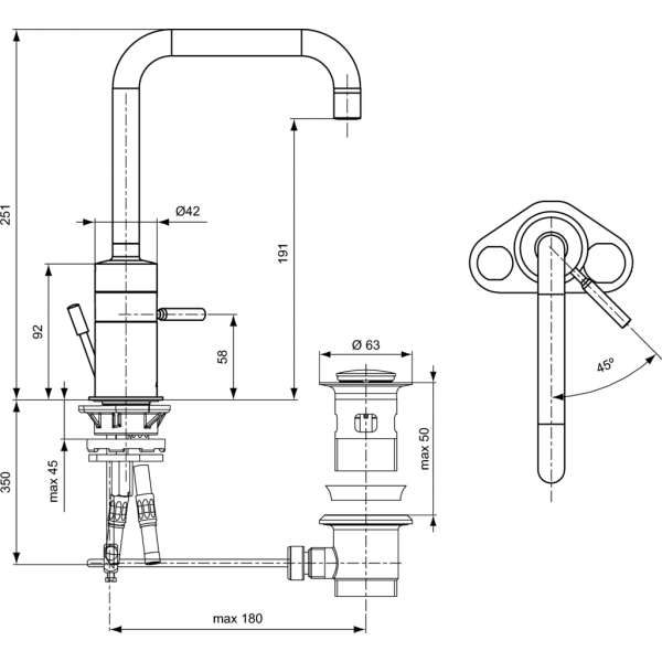 IQ Umývadlová otočná batéria s odpadovou garnitúrou, H2018AA