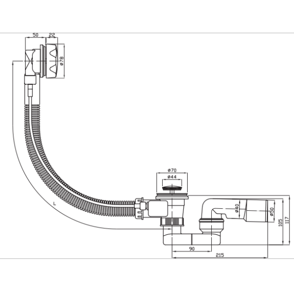 Vaňový zápachový uzáver s mechanickým ovládaním (sifón), H2948160040001