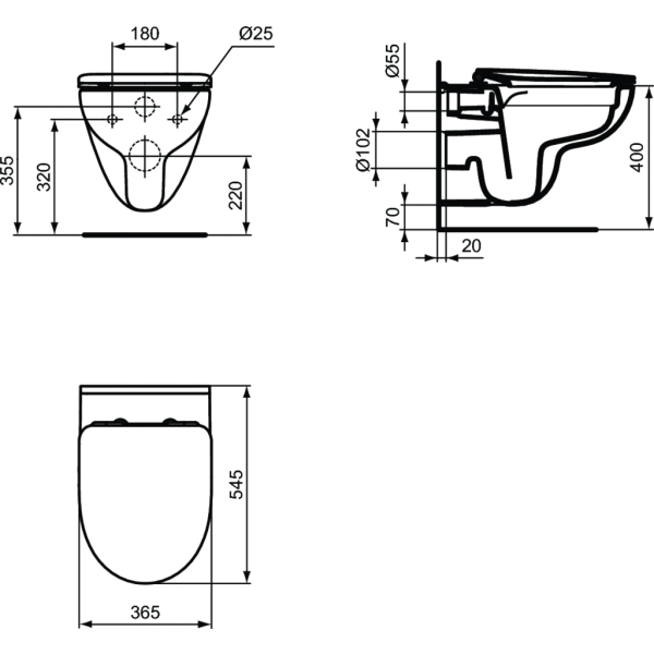 I.LIFE WC závesné RIMLESS+ 54x36 cm, T471601